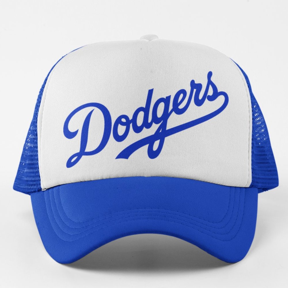 NEW Los Angeles Dodgers Script Wordmark Foam Trucker Snapback Hat 2-TONE ROYAL